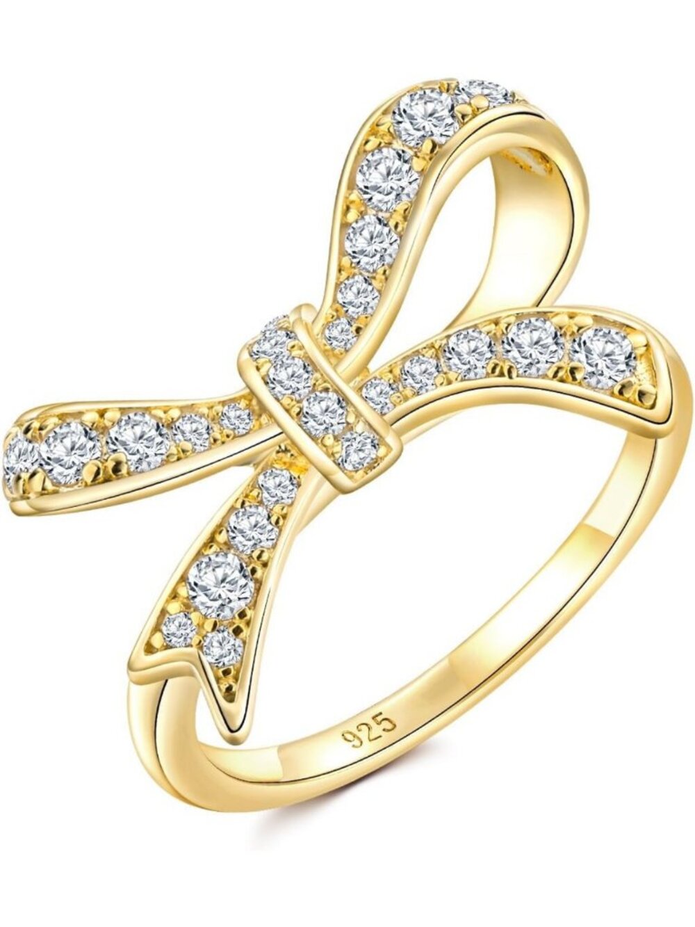 Elegant 925 Silver & Gold Plated Bowknot Statement Ring for Women - Adjustable